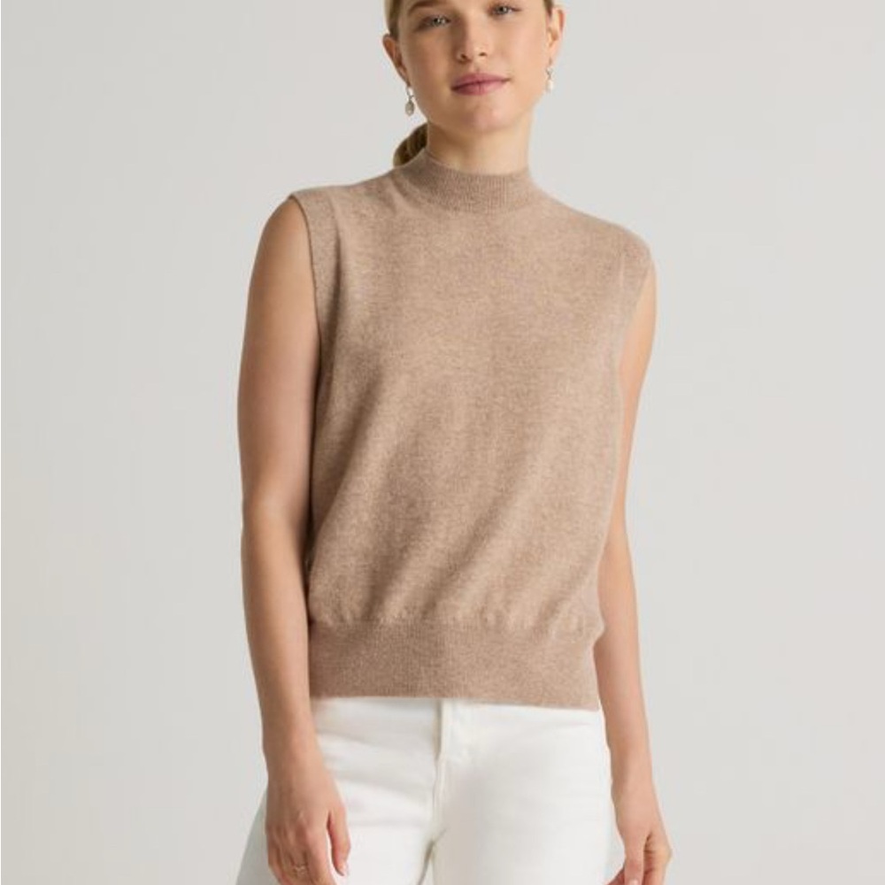 Quince Women's Natural Mongolian Cashmere Mock Neck Sweater Vest